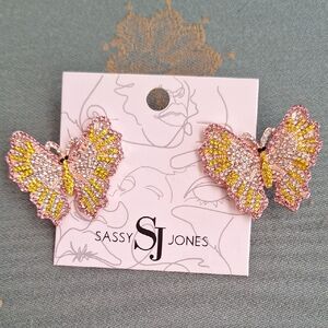 Sassy Jones Vibrant Pink and Yellow Butterfly Earrings